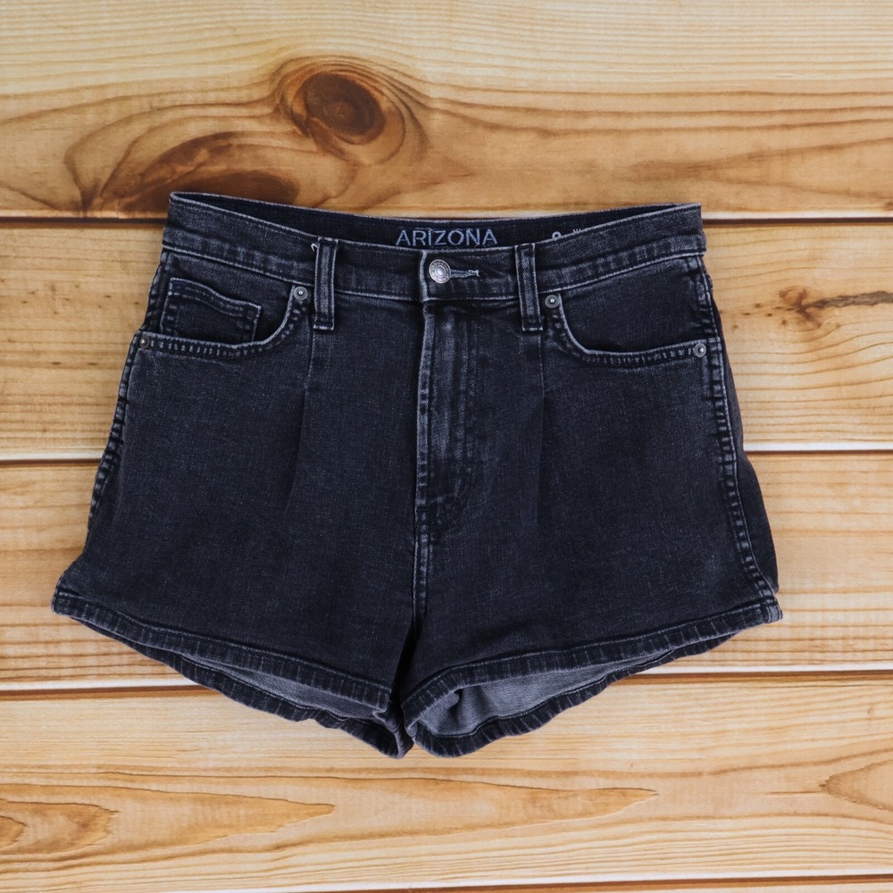 Arizona Jean Shorts Juniors Size 9 Black Cotton Blend Pleated High Rise